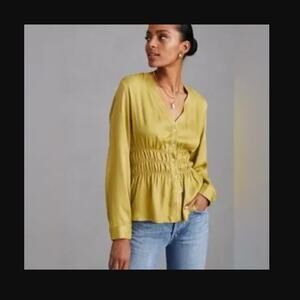 Anthropologie Satin Blouse in Size Large - Moss Color
